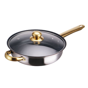Elevate Your Outdoor Cooking with the Stainless Steel Gold Handle Pot & Pan