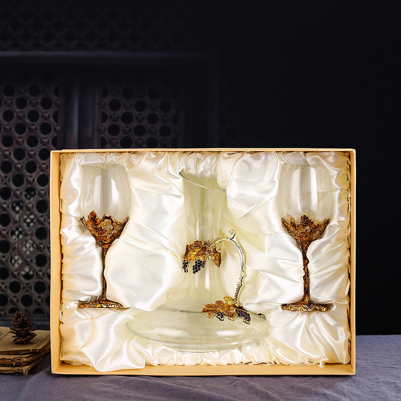 Enamel Red Decanter Set With Crystal Glass