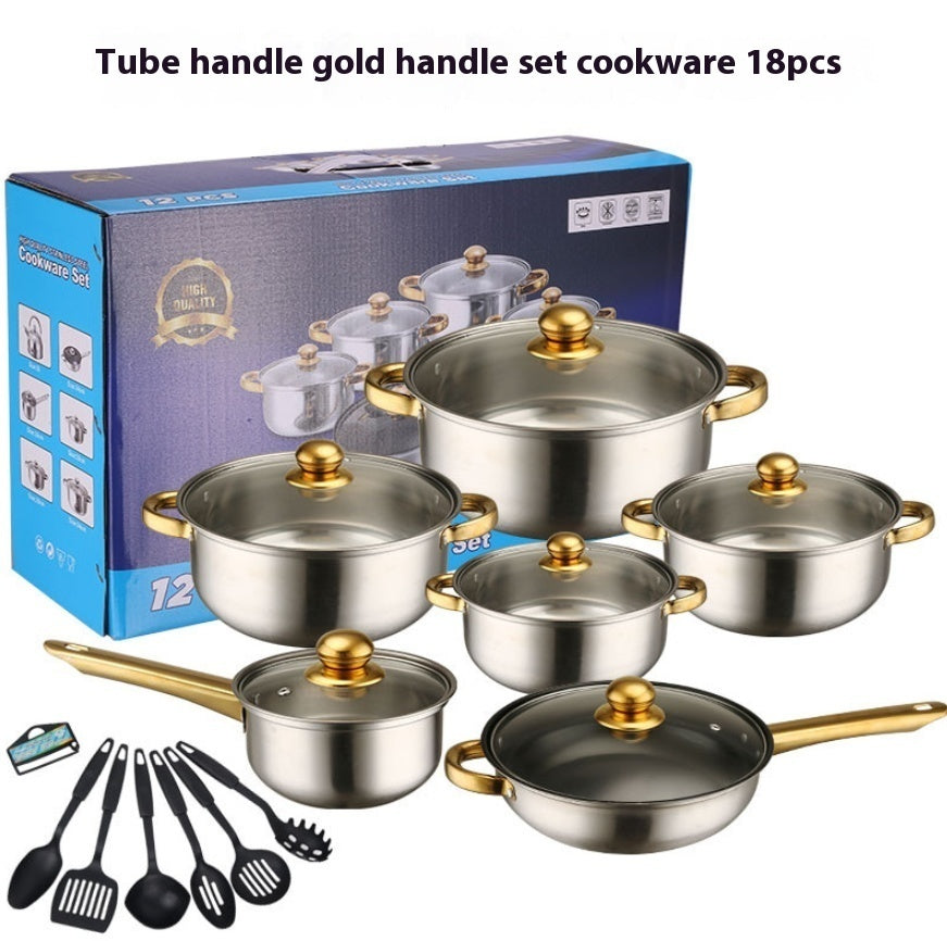 Stainless Steel Gold Handle Pot & Pan