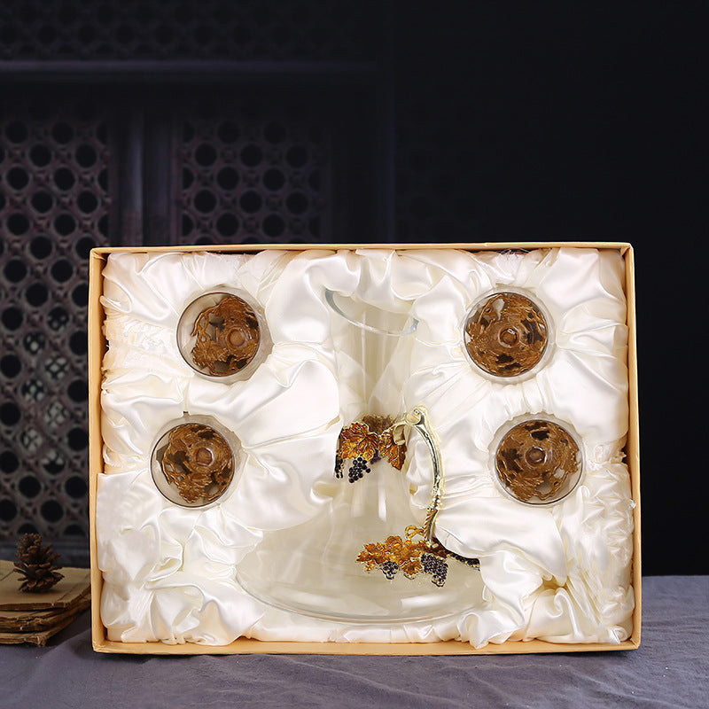 Enamel Red Decanter Set With Crystal Glass