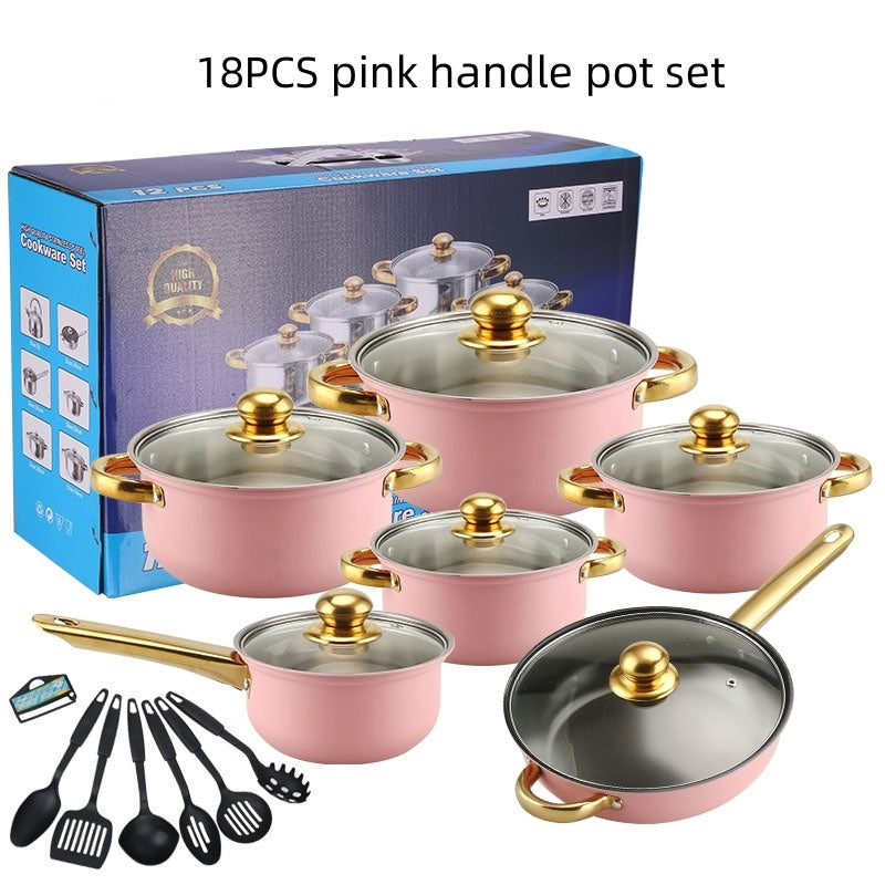 Stainless Steel Gold Handle Pot & Pan