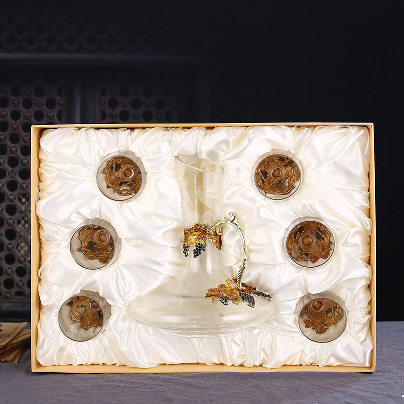 Enamel Red Decanter Set With Crystal Glass