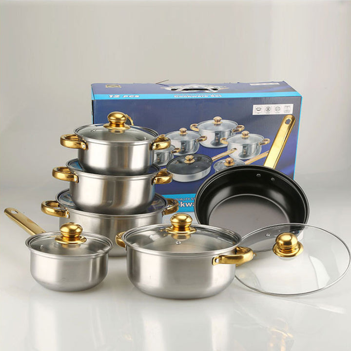 Stainless Steel Gold Handle Pot & Pan